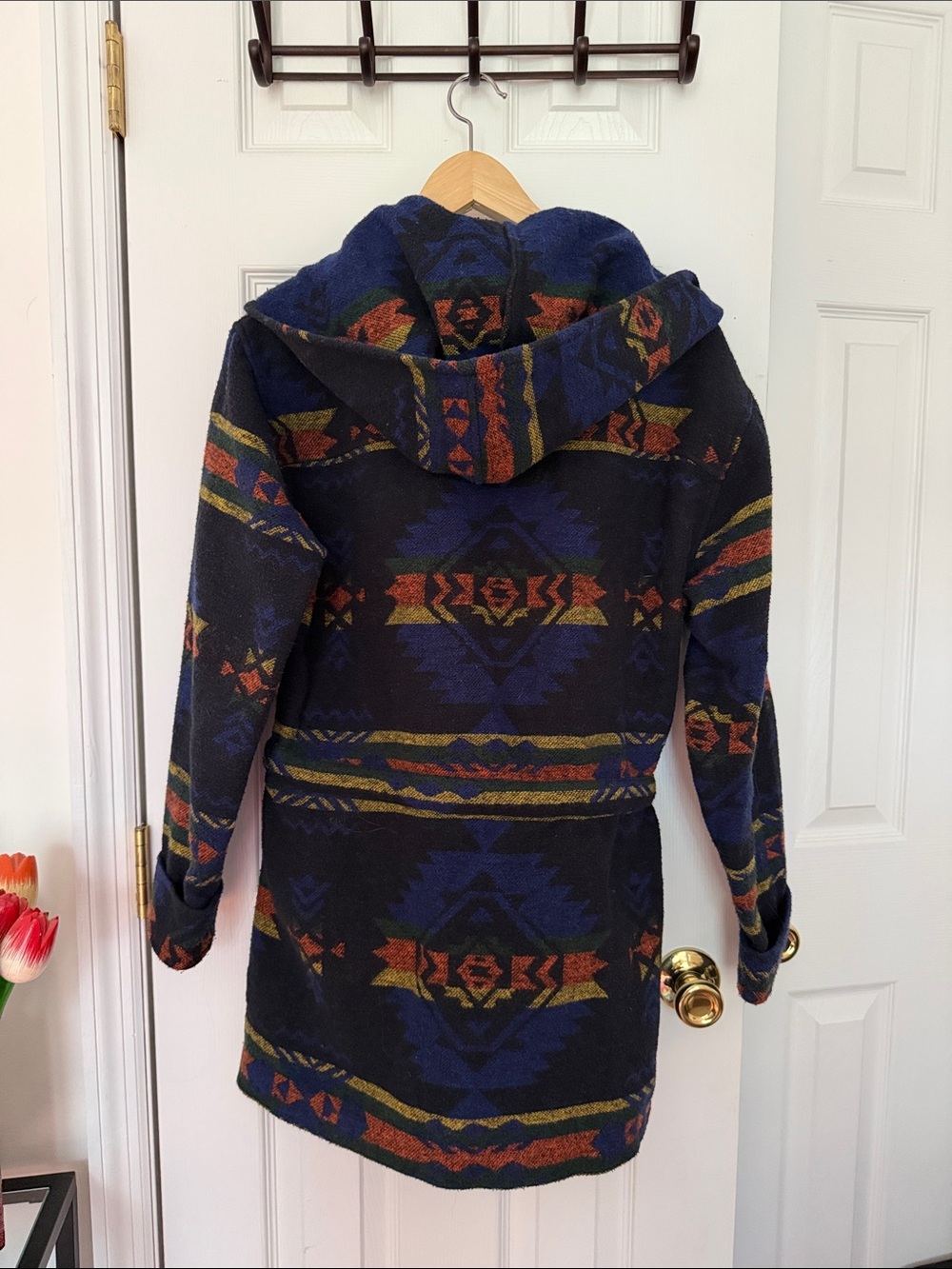 Forever 21 Southwestern Print Hooded Wrap Wooly Sweater Coat | Women's Medium - Picture 4 of 11